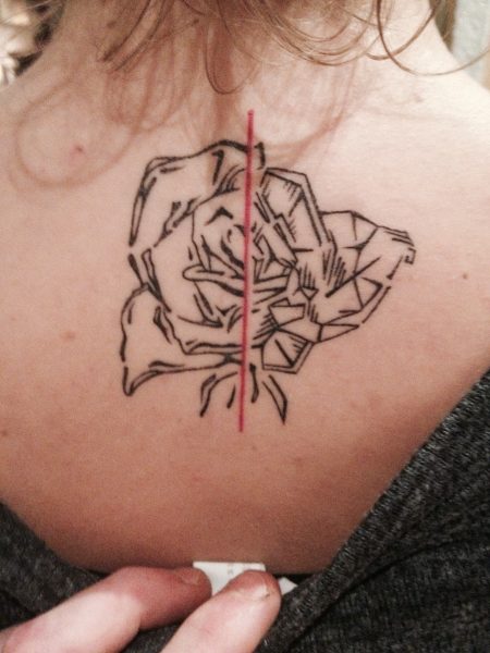 Tattoo vorlage Hans From Space - Rose - abstraktes Outline/ Fineline Stil - finales Tattoo im Nacken