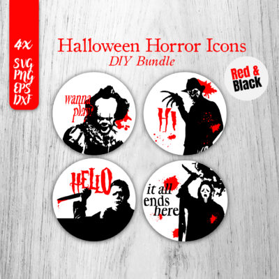 Mockup Design nud Vektorgrafiken für ein DIY Bundle mit zum Thema "Halloween Horror Icons"